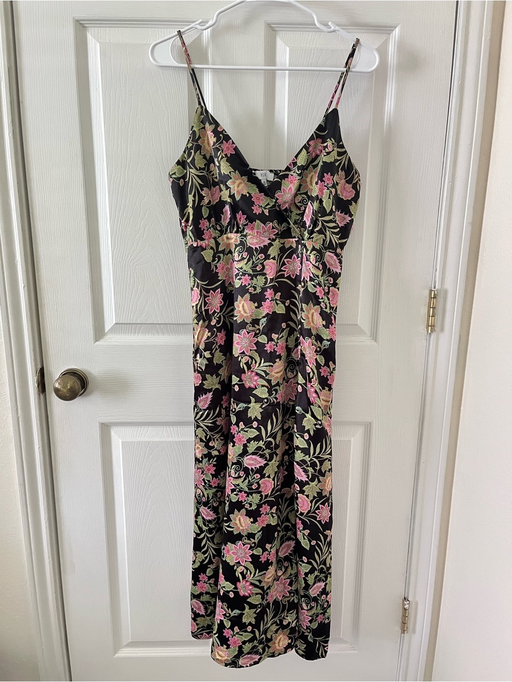 NSR Black Slip Dress with Pink & Green Floral Print